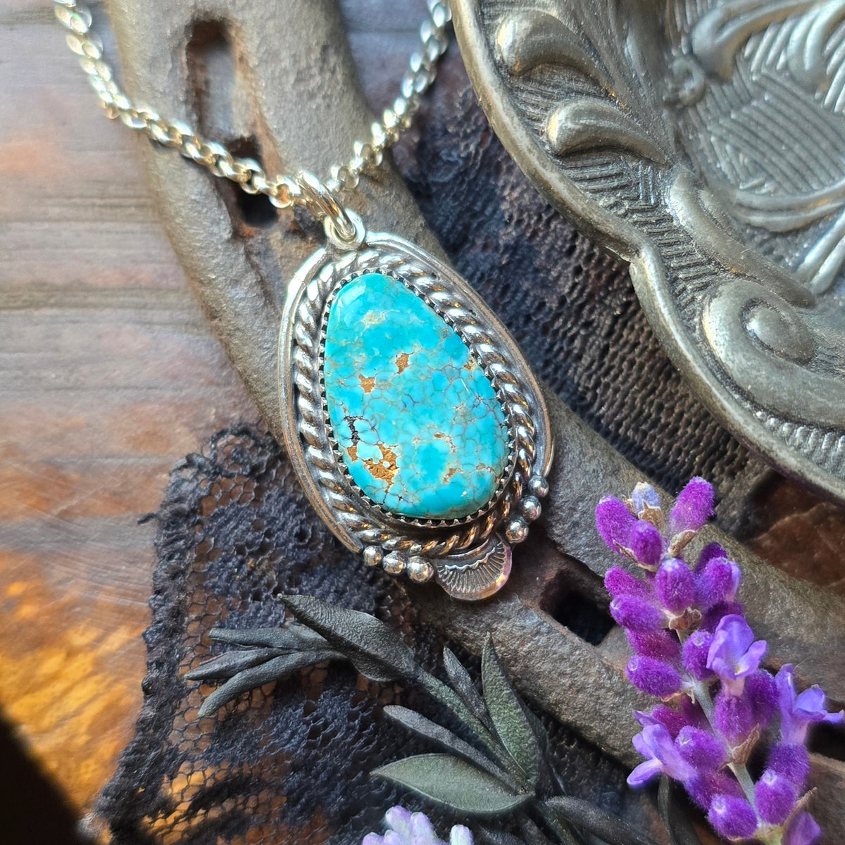 TURQUOISE Pendant Necklace | Handcrafted 925 Sterling Silver Lone Mountain Nevada Natural Web Untreated American Mined Turquoise Southwest