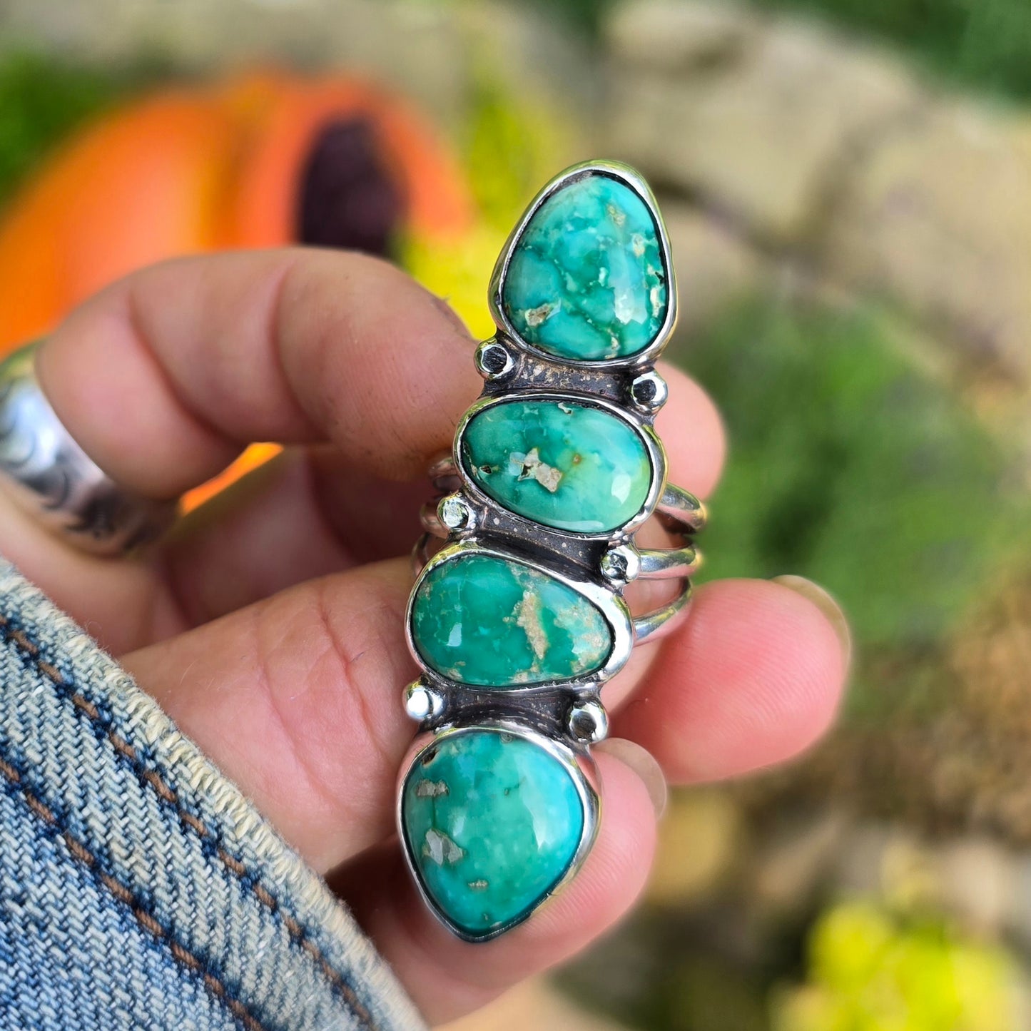 TURQUOISE Statement Finger Ring | Large American Mined Nevada Turquoise Natural Untreated Genuine Turquoise 925 Sterling Silver Pebble Ring