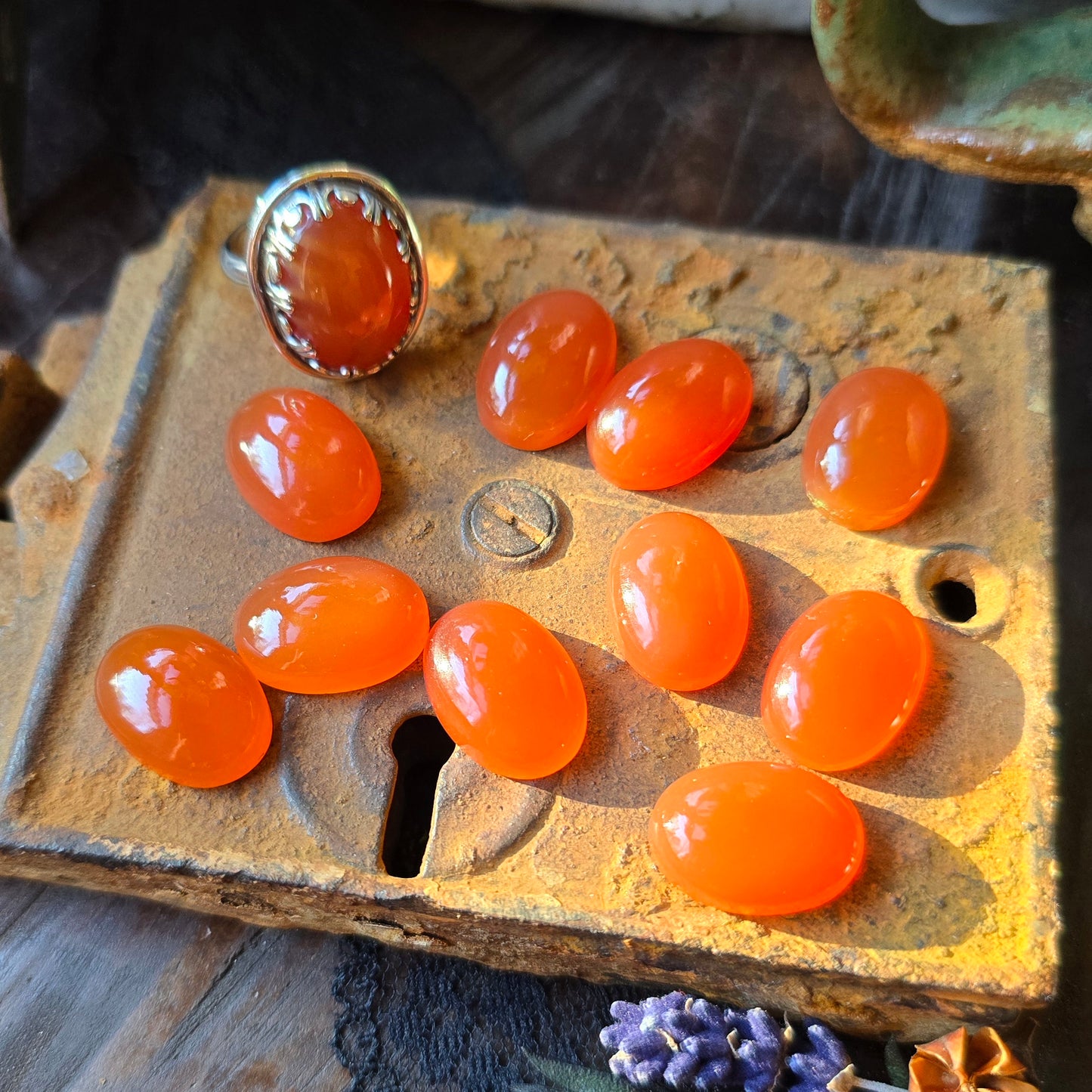 CARNELIAN Ring | Precious 925 Sterling Silver Natural Orange 11 Carat Carnelian Ring Scalloped Swag Fancy Bezel