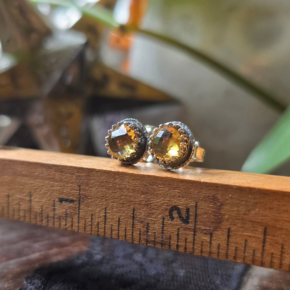 CITRINE Ear Studs | 1 Carat Handcrafted 925 Sterling Silver Beaded Swag Medium Large 9mm Faceted Cushion Cut Natural Citrine Stud Earrings