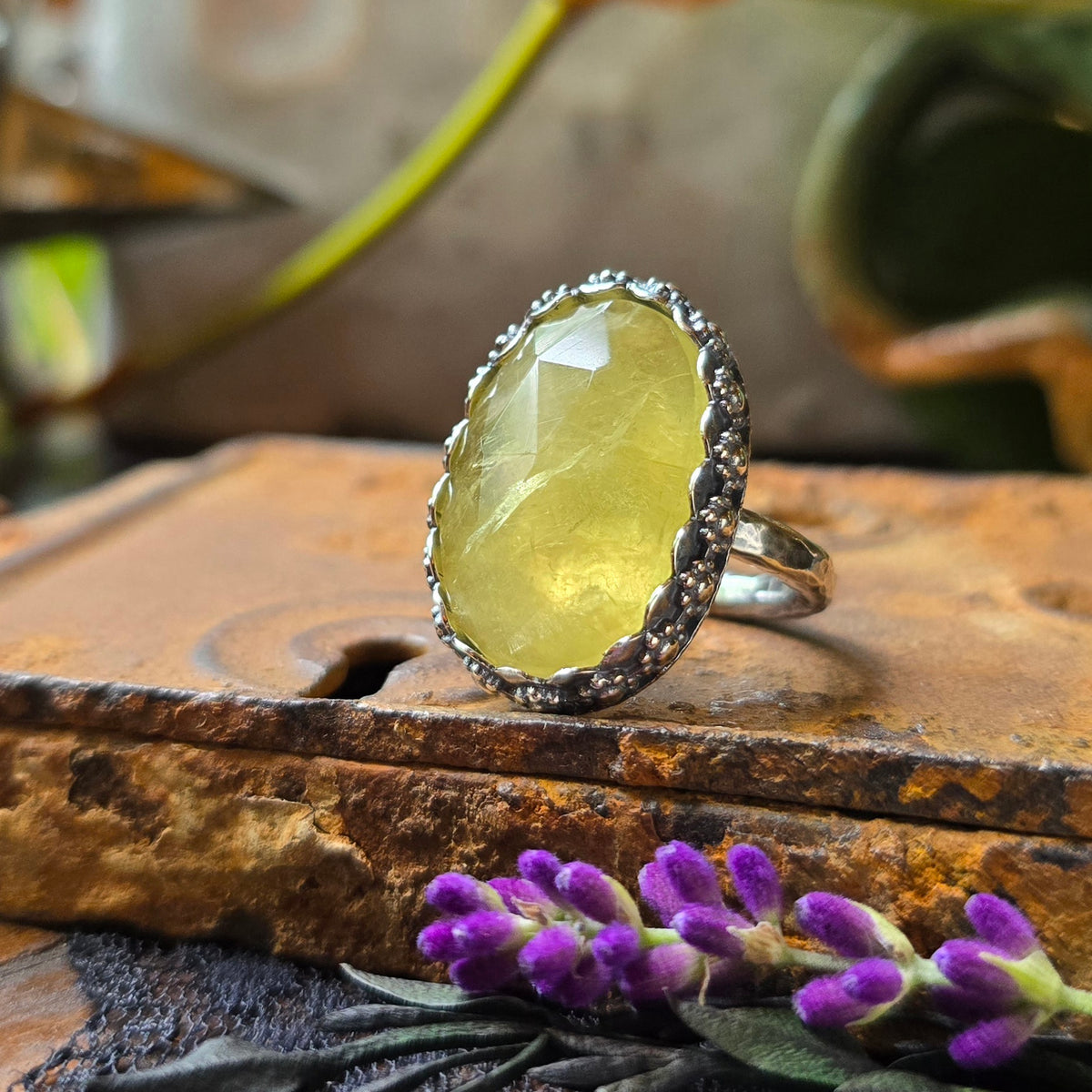 LEMON QUARTZ Ring | Handcrafted 925 Sterling Silver Rose Cut Shimmering Yellow Quartz Ring Made to Size