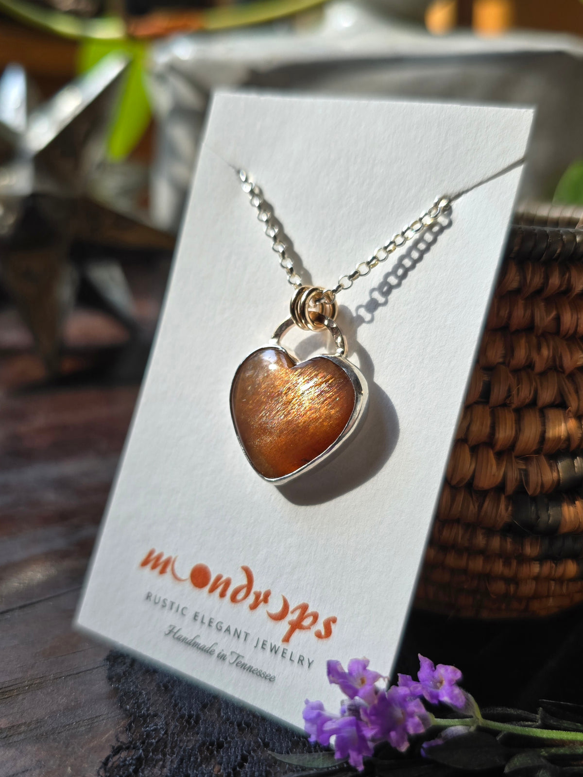 SUNSTONE HEART Necklace | Handcrafted Mixed Metal 925 Sterling Silver & 14k Gold Filled Rainbow Lattice Sparkling Sunstone Heart Pendant