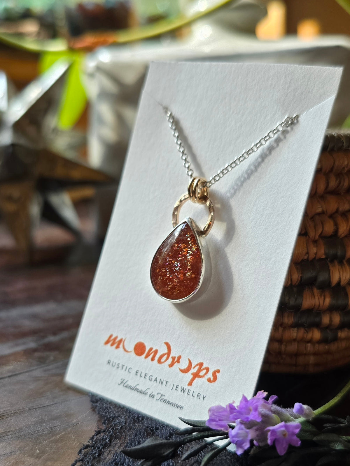 SUNSTONE DROP Necklace | Handcrafted Mixed Metal 925 Sterling Silver & 14k Gold Filled Sparkling Sunstone Teardrop Pear Pendant Necklace
