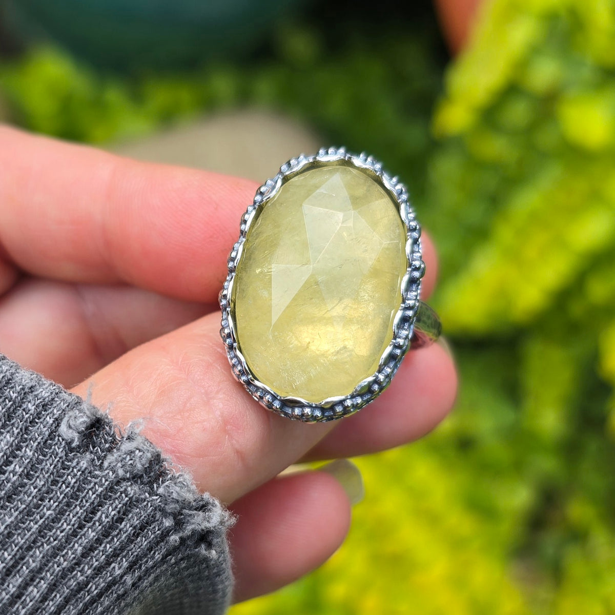 LEMON QUARTZ Ring | Handcrafted 925 Sterling Silver Rose Cut Shimmering Yellow Quartz Ring Made to Size