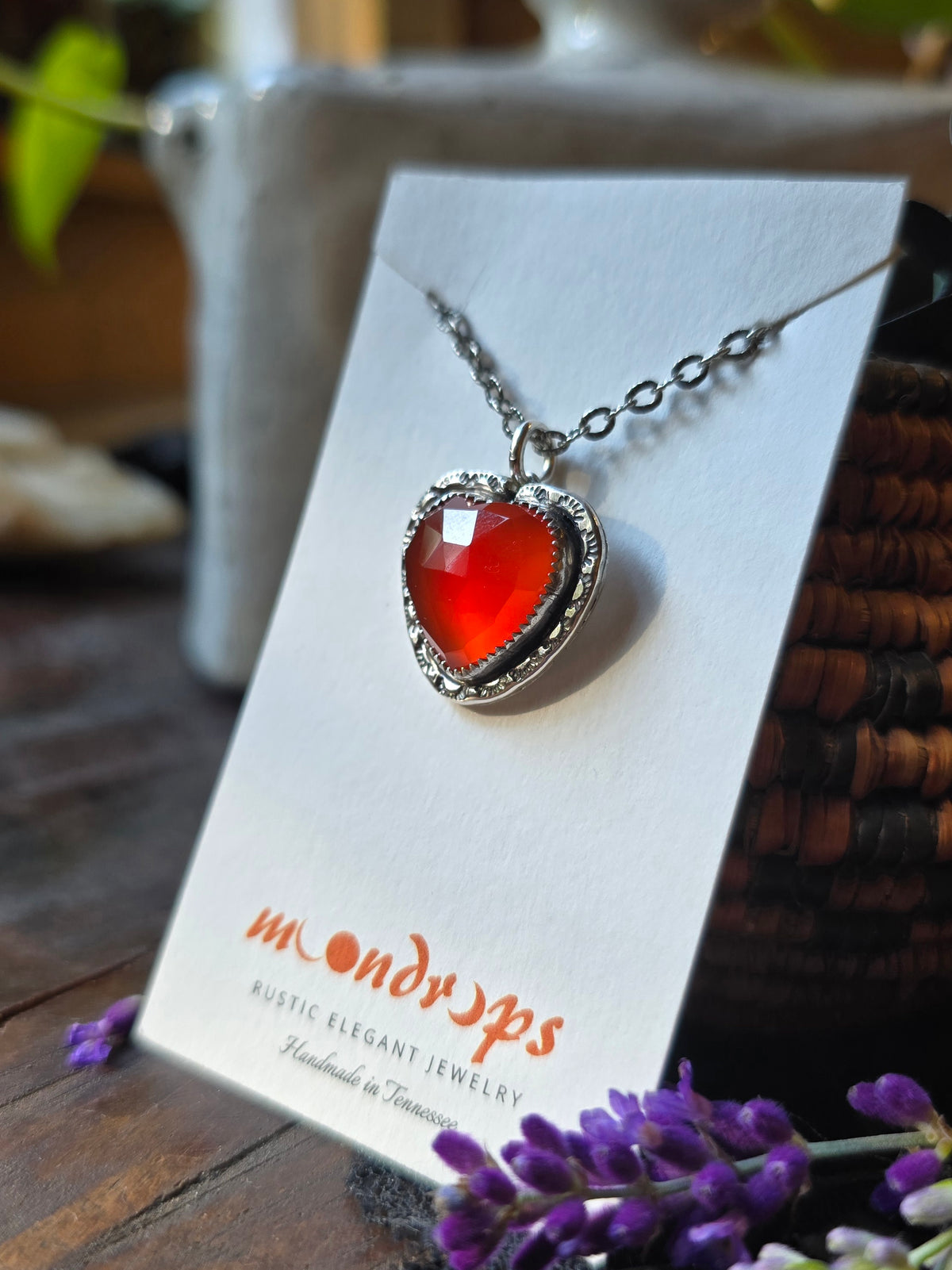 CARNELIAN HEART Necklace | Handcrafted 925 Sterling Silver Faceted Rose Cut Natural Carnelian Heart Pendant