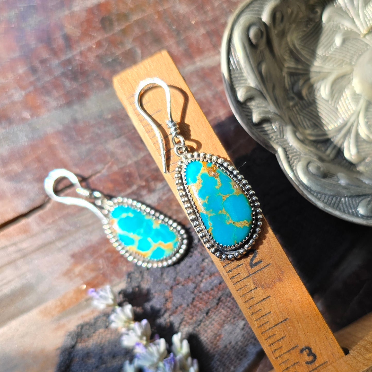TURQUOISE Earrings | Handcrafted Natural Genuine 925 Sterling Silver Arizona Teal Turquoise Feather Southwest Dangle Earrings