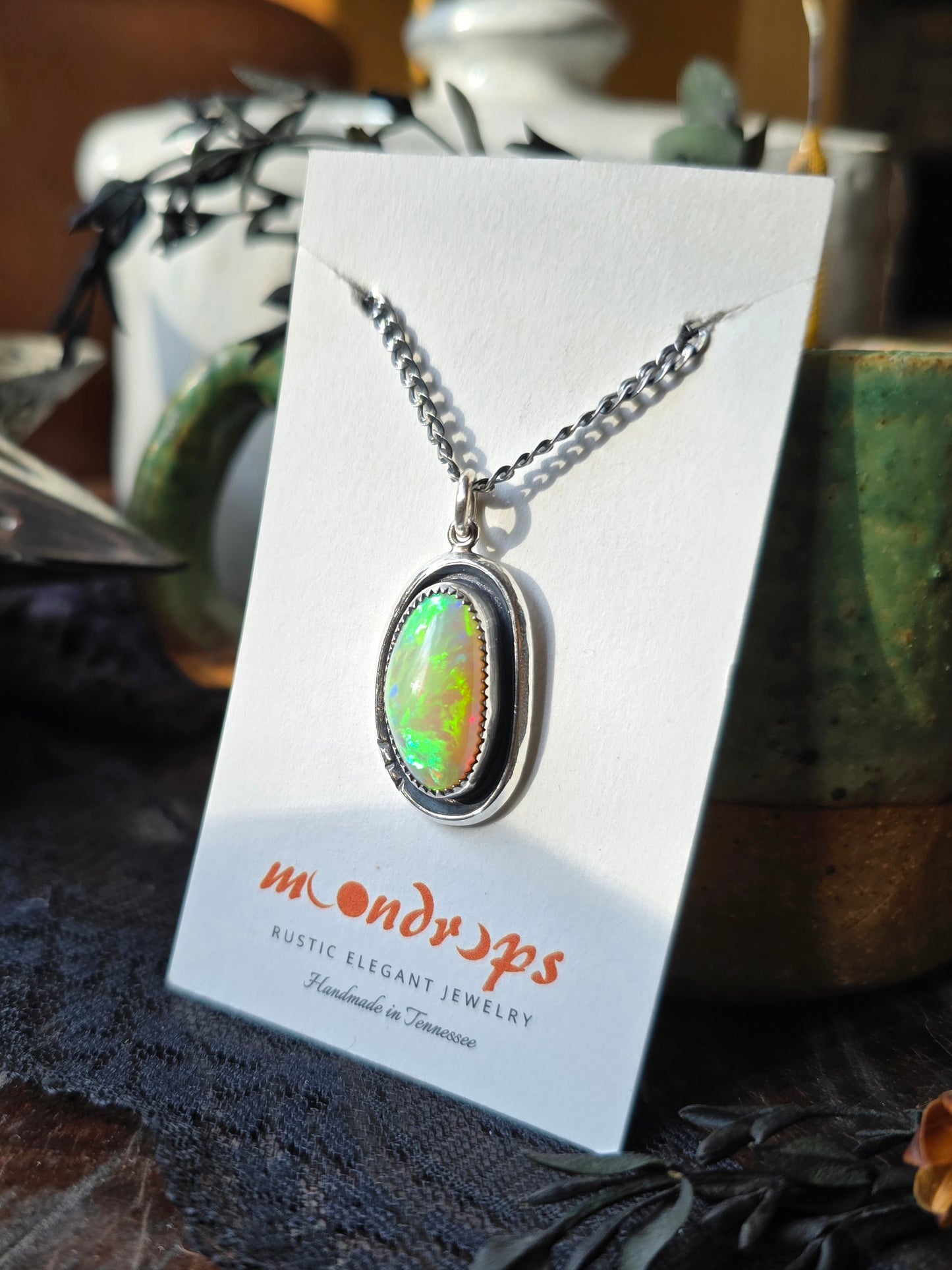 OPAL Necklace | Genuine Ethiopian Welo Opal 8 Carat Handcrafted 925 Sterling Silver High Dome Opal Pendant