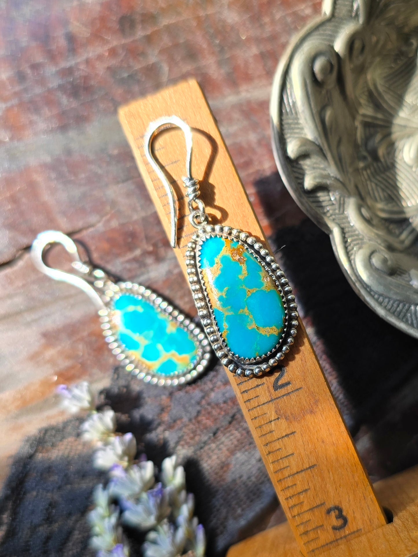 TURQUOISE Earrings | Handcrafted Natural Genuine 925 Sterling Silver Arizona Teal Turquoise Feather Southwest Dangle Earrings