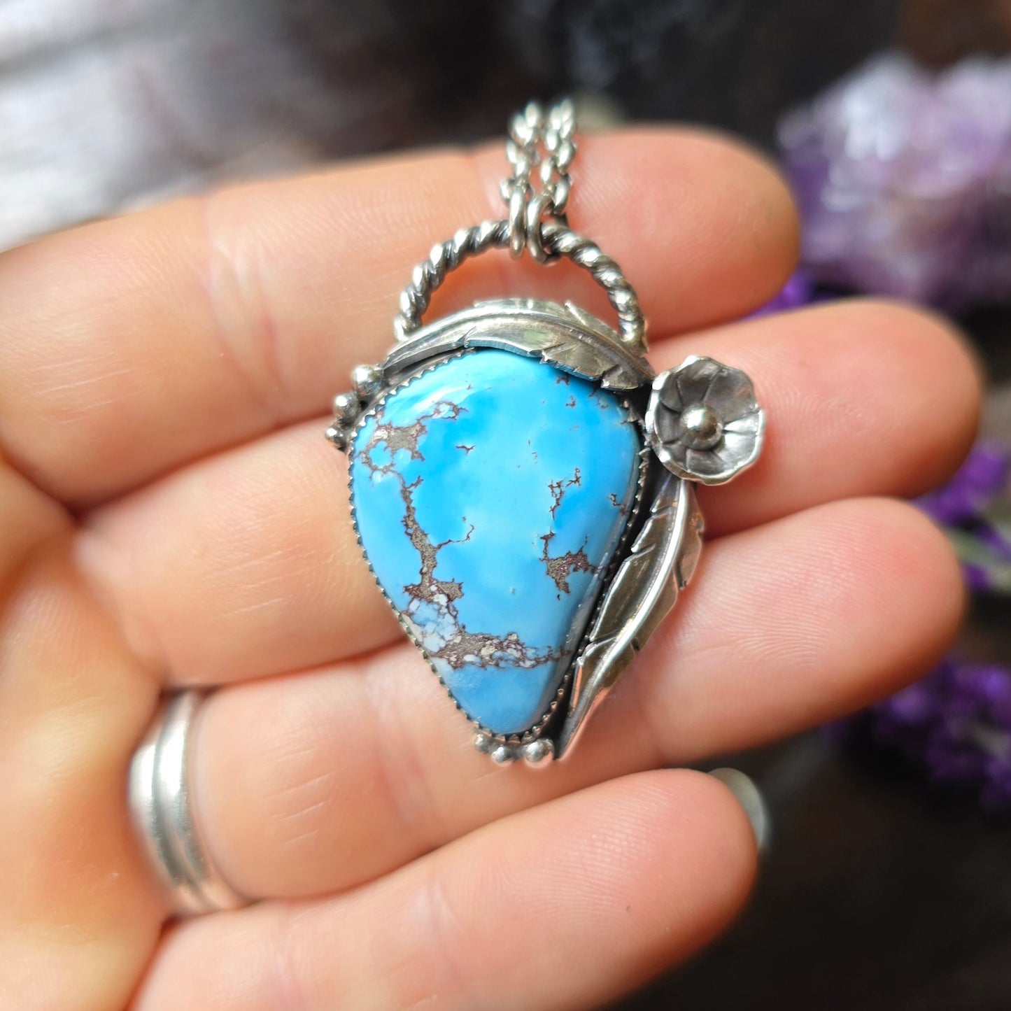 GOLDEN HILLS TURQUOISE Necklace | Fine & 925 Sterling Silver Handcrafted Genuine Untreated Authentic Blue Turquoise Feather Pendant Necklace