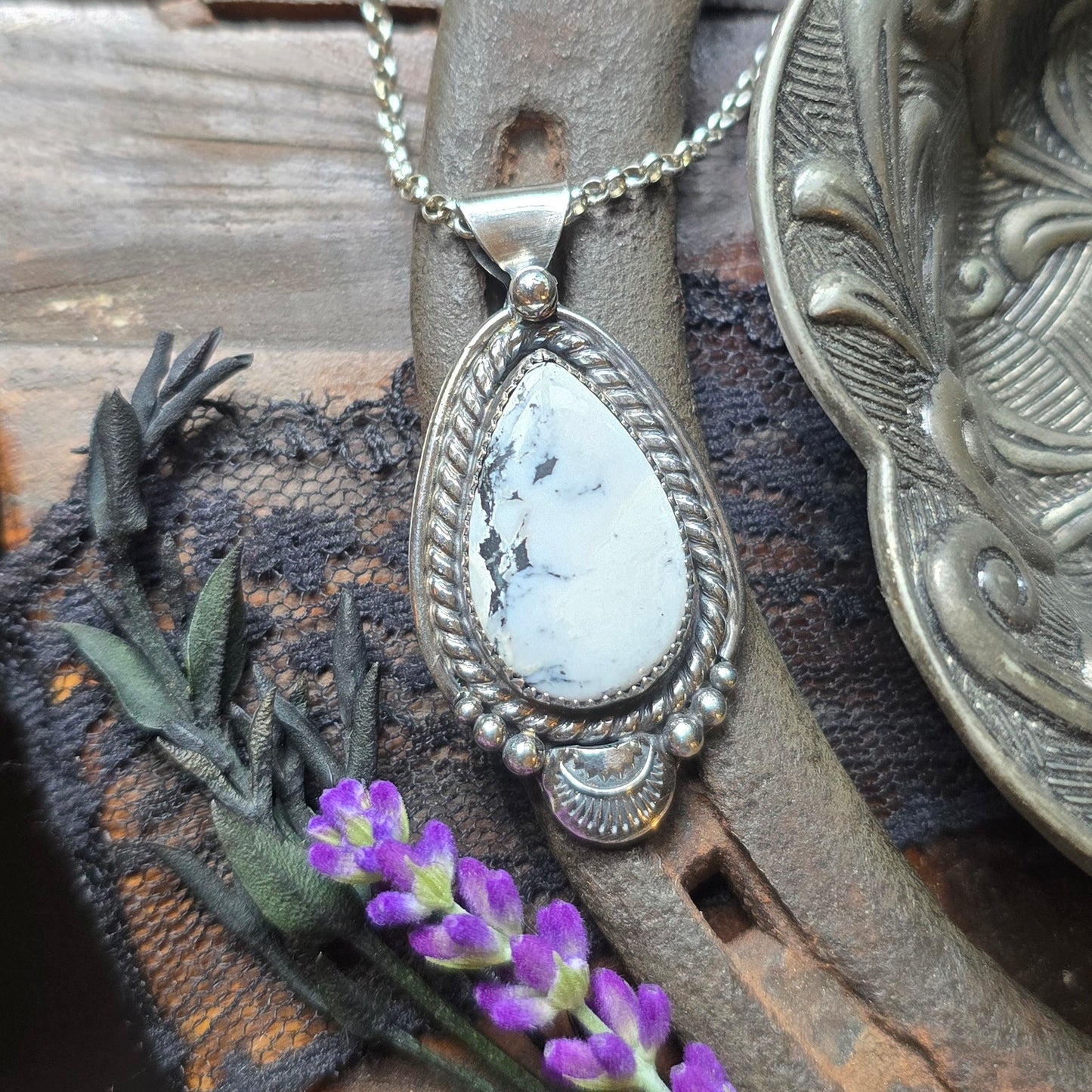 WHITE BUFFALO Pendant Necklace | Handcrafted 925 Sterling Silver 15 Ct Genuine Natural Untreated American Earth Mined Nevada White Buffalo