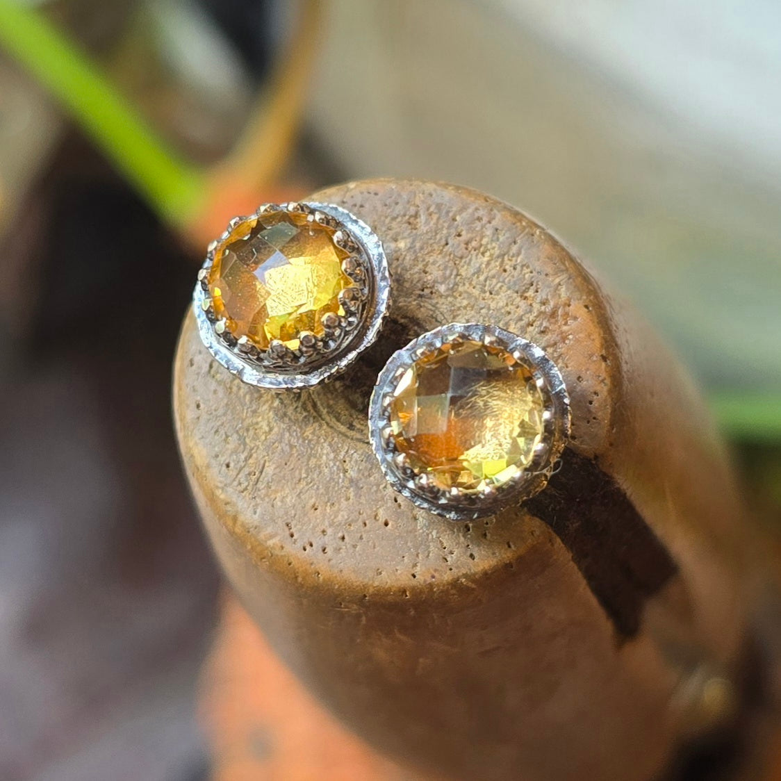 CITRINE Ear Studs | 1 Carat Handcrafted 925 Sterling Silver Beaded Swag Medium Large 9mm Faceted Cushion Cut Natural Citrine Stud Earrings