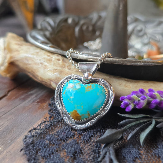 TURQUOISE HEART Necklace | Handcrafted 925 Sterling Silver Genuine Natural American Earth Mined Kingman Arizona Heart Pendant Necklace