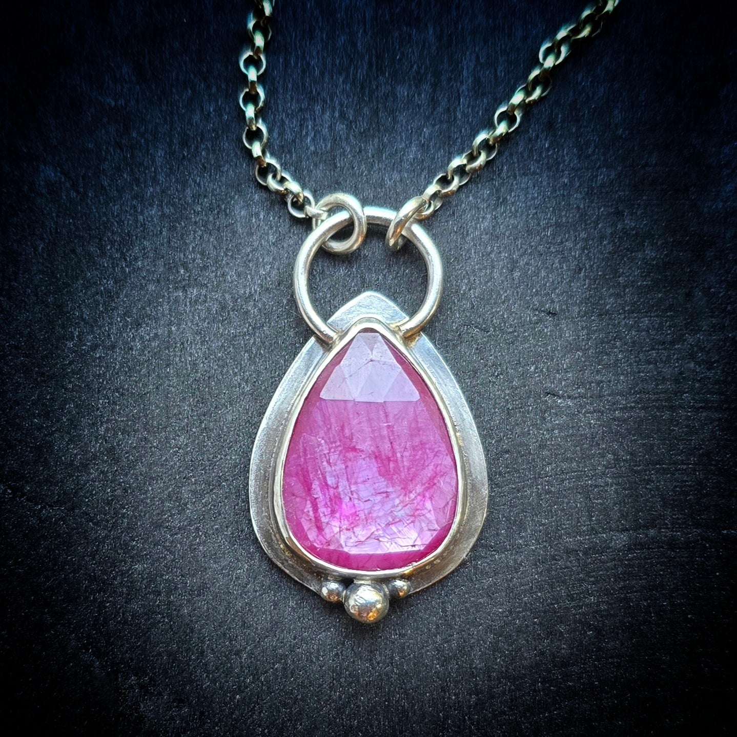 RUBY Necklace | Silky Sheen Rose Cut Faceted Natural Untreated Genuine 925 Sterling Silver Ruby Pendant Necklace