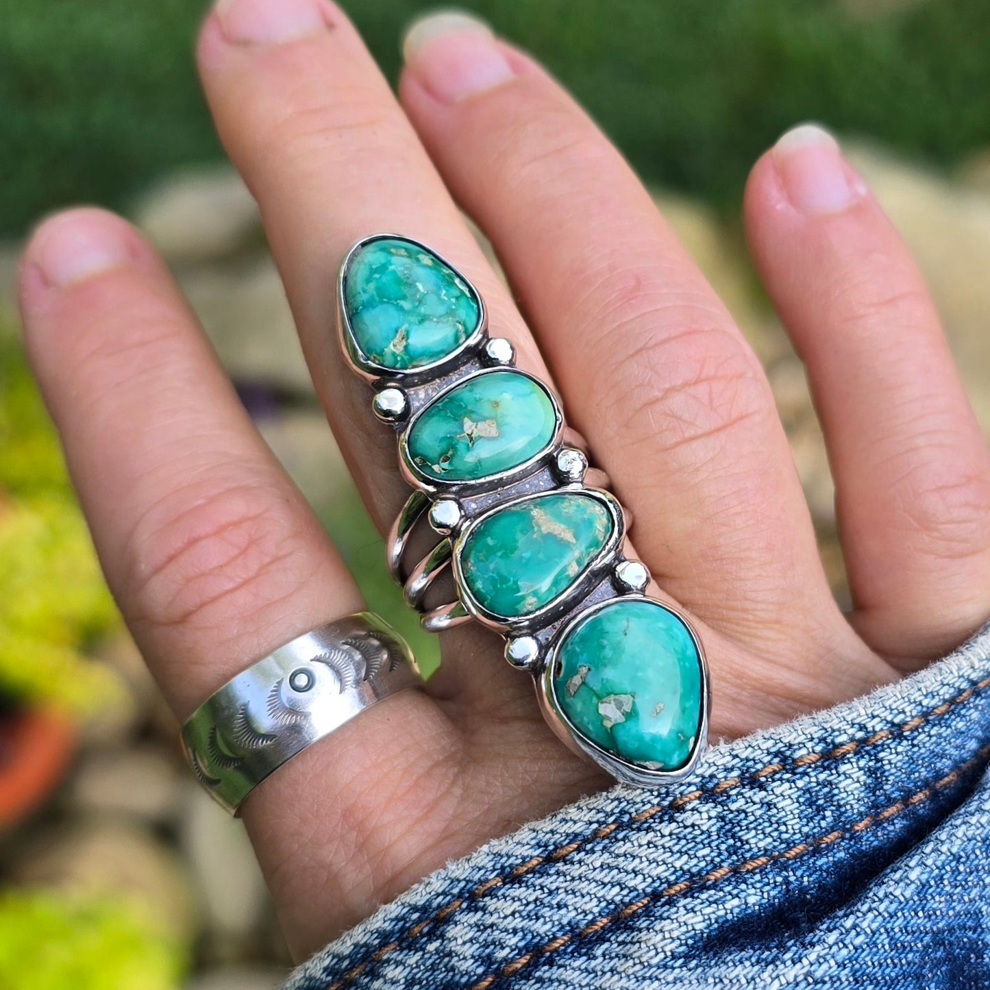 TURQUOISE Statement Finger Ring | Large American Mined Nevada Turquoise Natural Untreated Genuine Turquoise 925 Sterling Silver Pebble Ring