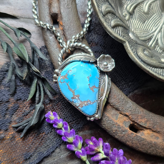 GOLDEN HILLS TURQUOISE Necklace | Fine & 925 Sterling Silver Handcrafted Genuine Untreated Authentic Blue Turquoise Feather Pendant Necklace