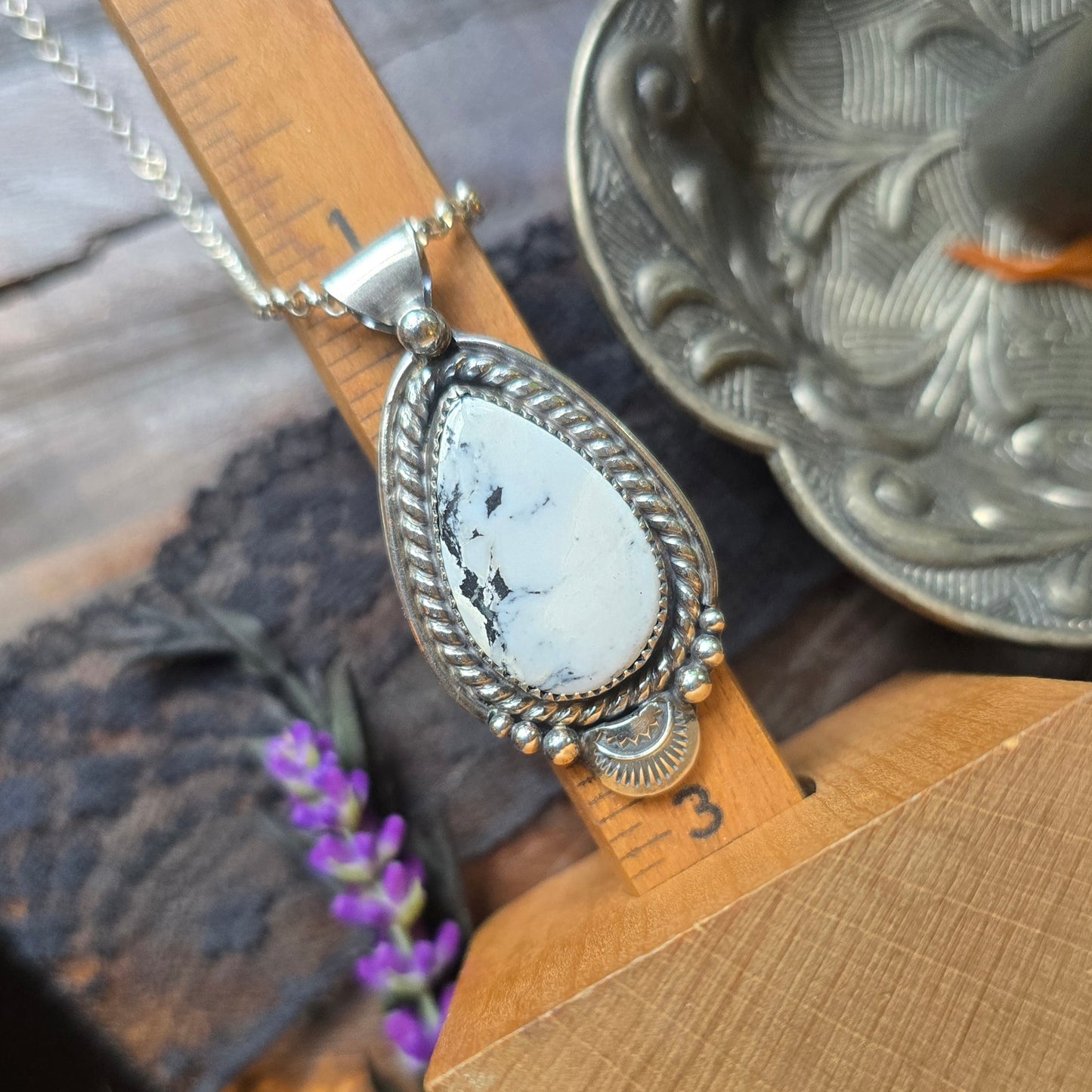 WHITE BUFFALO Pendant Necklace | Handcrafted 925 Sterling Silver 15 Ct Genuine Natural Untreated American Earth Mined Nevada White Buffalo