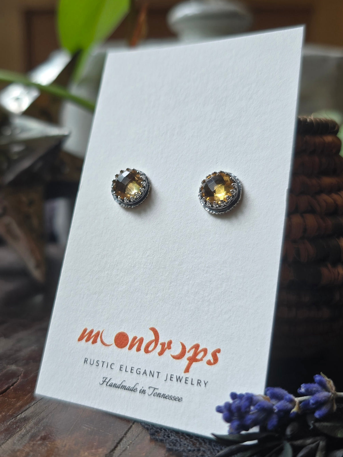 CITRINE Ear Studs | 1 Carat Handcrafted 925 Sterling Silver Beaded Swag Medium Large 9mm Faceted Cushion Cut Natural Citrine Stud Earrings