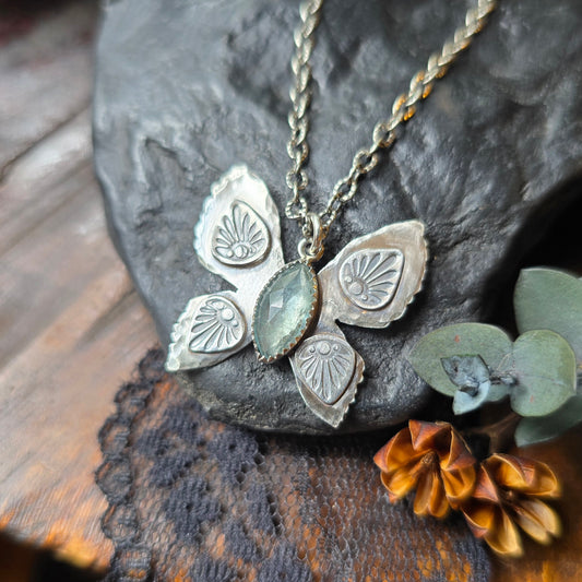 KYANITE BUTTERFLY Necklace  | Rose Cut Faceted Paraiba Kyanite Handcrafted Tribal Butterfly Oxidized Sterling Silver Pendant Necklace
