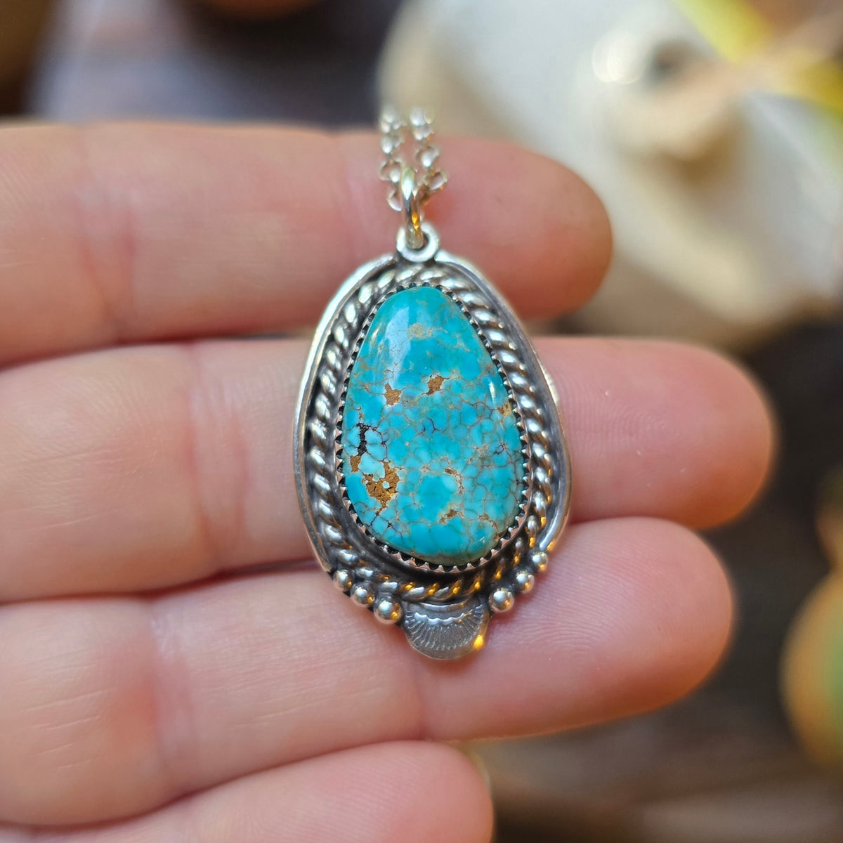 TURQUOISE Pendant Necklace | Handcrafted 925 Sterling Silver Lone Mountain Nevada Natural Web Untreated American Mined Turquoise Southwest