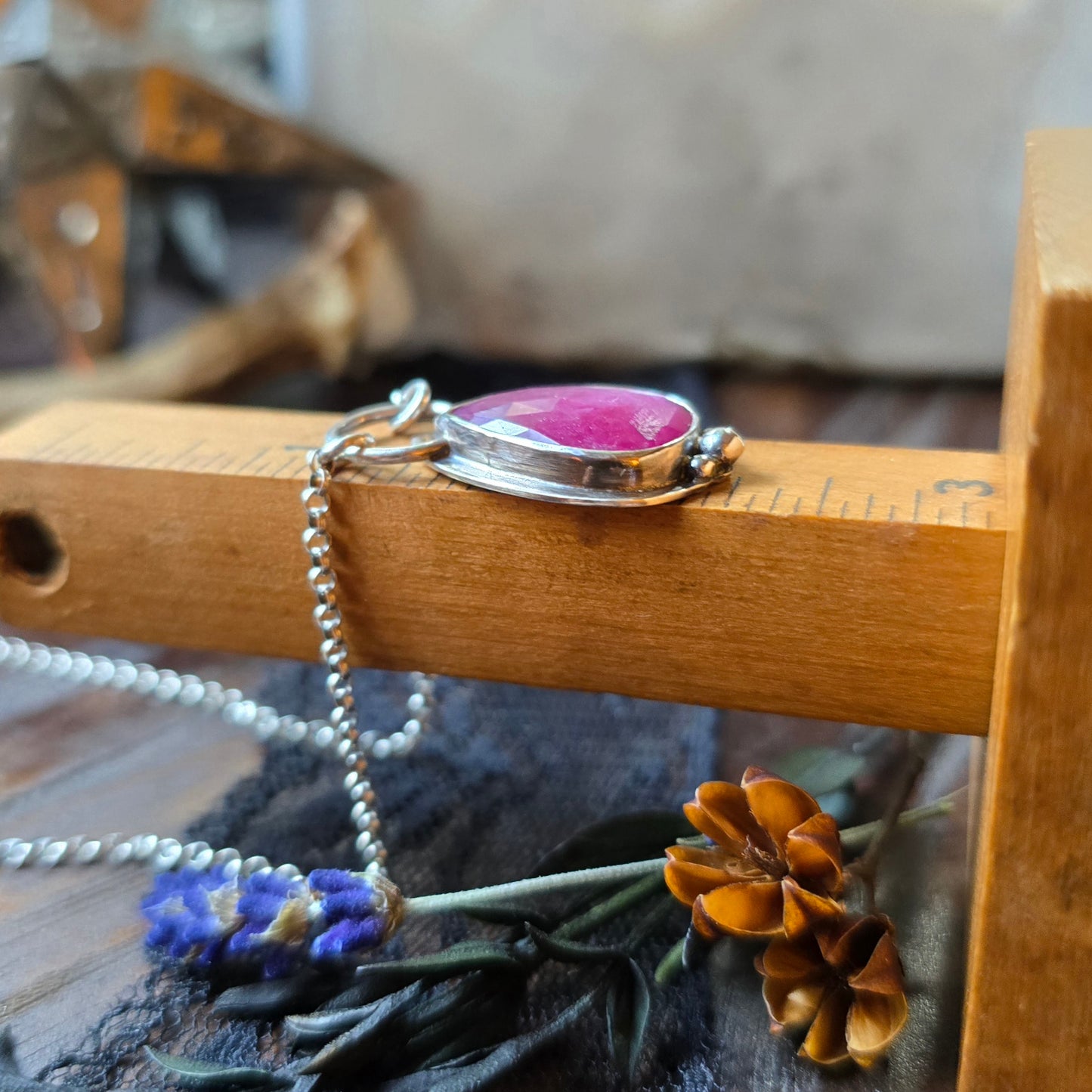 RUBY Necklace | Silky Sheen Rose Cut Faceted Natural Untreated Genuine 925 Sterling Silver Ruby Pendant Necklace