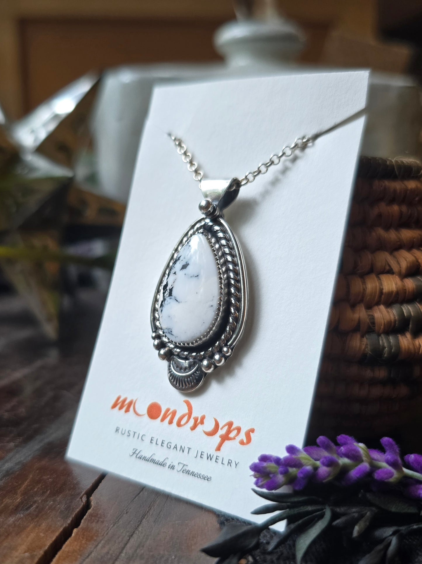 WHITE BUFFALO Pendant Necklace | Handcrafted 925 Sterling Silver 15 Ct Genuine Natural Untreated American Earth Mined Nevada White Buffalo