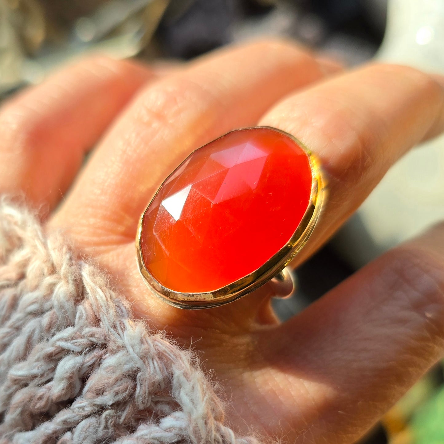 CARNELIAN Ring | Rose Cut Natural Orange Carnelian 14k Gold Filled & 925 Sterling Silver Mixed Metal Handcrafted Ring