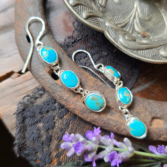 TURQUOISE DROP Earrings  | Handcrafted 925 Sterling Silver Dangle Simple Southwest Earrings Natural American Mined Slow Made in the USA