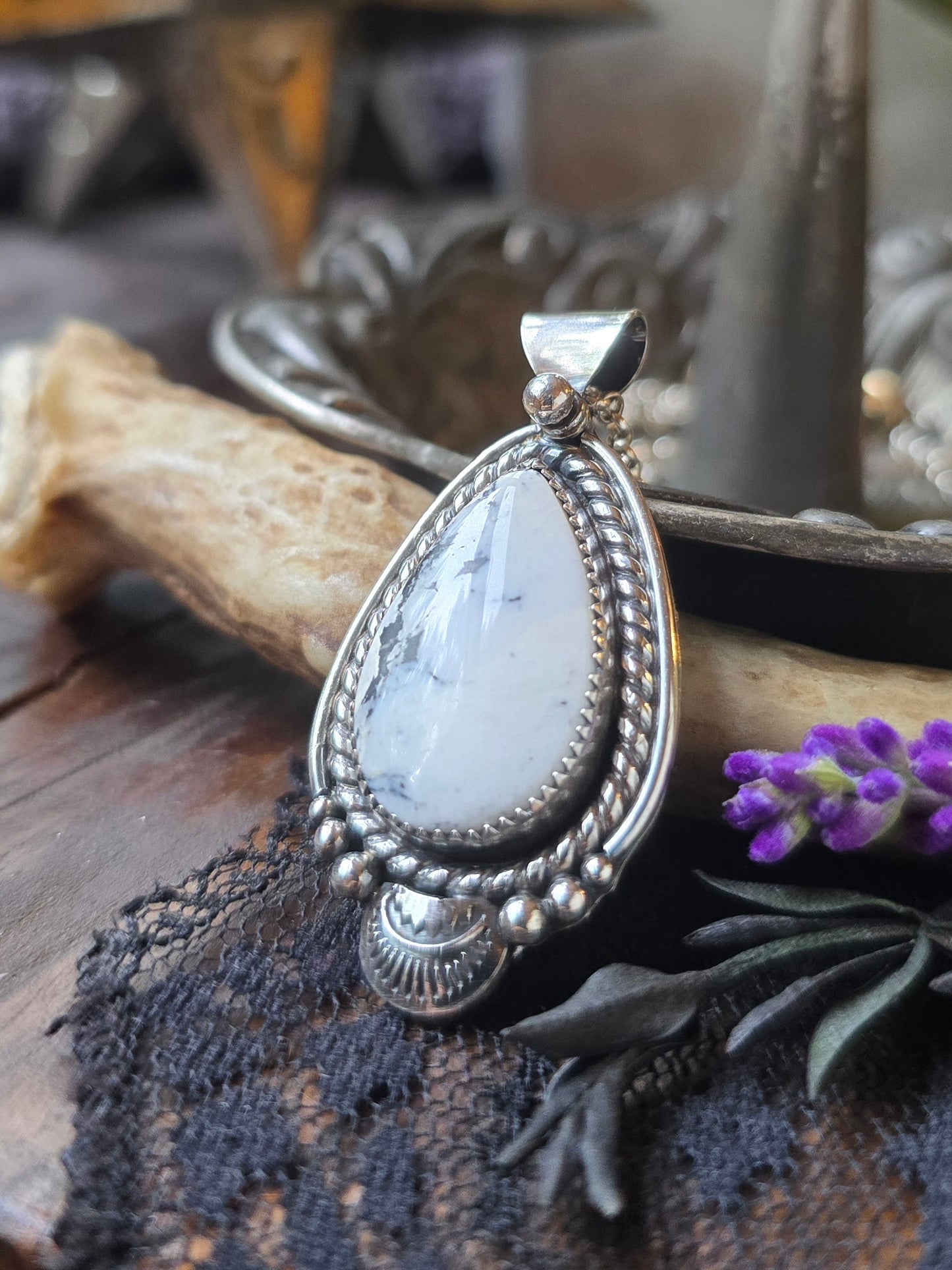 WHITE BUFFALO Pendant Necklace | Handcrafted 925 Sterling Silver 15 Ct Genuine Natural Untreated American Earth Mined Nevada White Buffalo