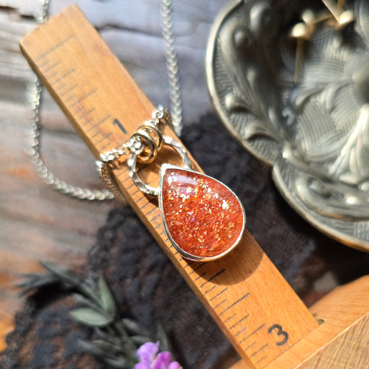 SUNSTONE DROP Necklace | Handcrafted Mixed Metal 925 Sterling Silver & 14k Gold Filled Sparkling Sunstone Teardrop Pear Pendant Necklace