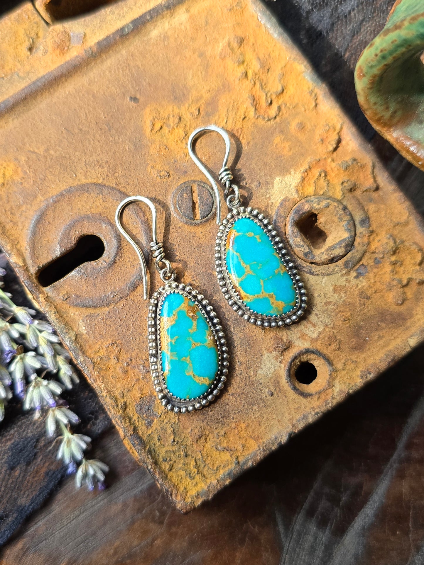 TURQUOISE Earrings | Handcrafted Natural Genuine 925 Sterling Silver Arizona Teal Turquoise Feather Southwest Dangle Earrings