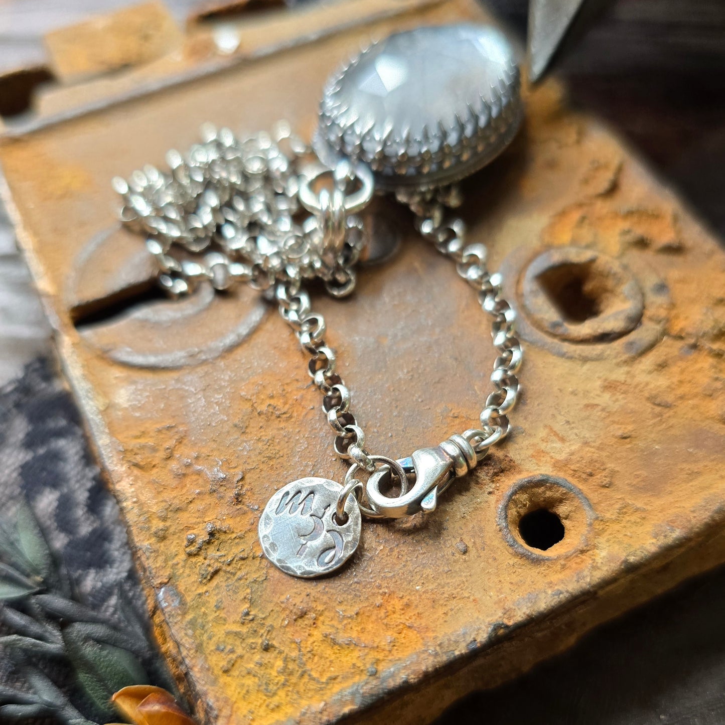 QUARTZ RAVEN CRESCENT Pendant Necklace | 925 Sterling Silver Rose Cut Faceted Natural Clear Crystal Quartz Large Fleur-De-Lis Gallery Bezel