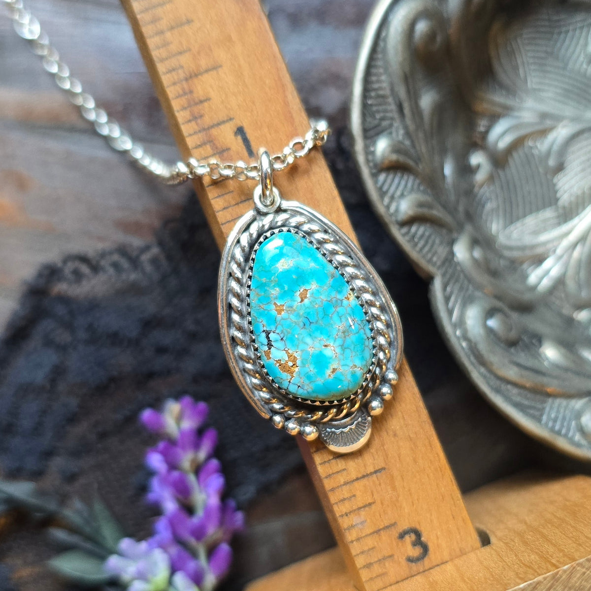 TURQUOISE Pendant Necklace | Handcrafted 925 Sterling Silver Lone Mountain Nevada Natural Web Untreated American Mined Turquoise Southwest