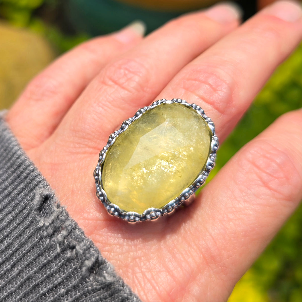 LEMON QUARTZ Ring | Handcrafted 925 Sterling Silver Rose Cut Shimmering Yellow Quartz Ring Made to Size