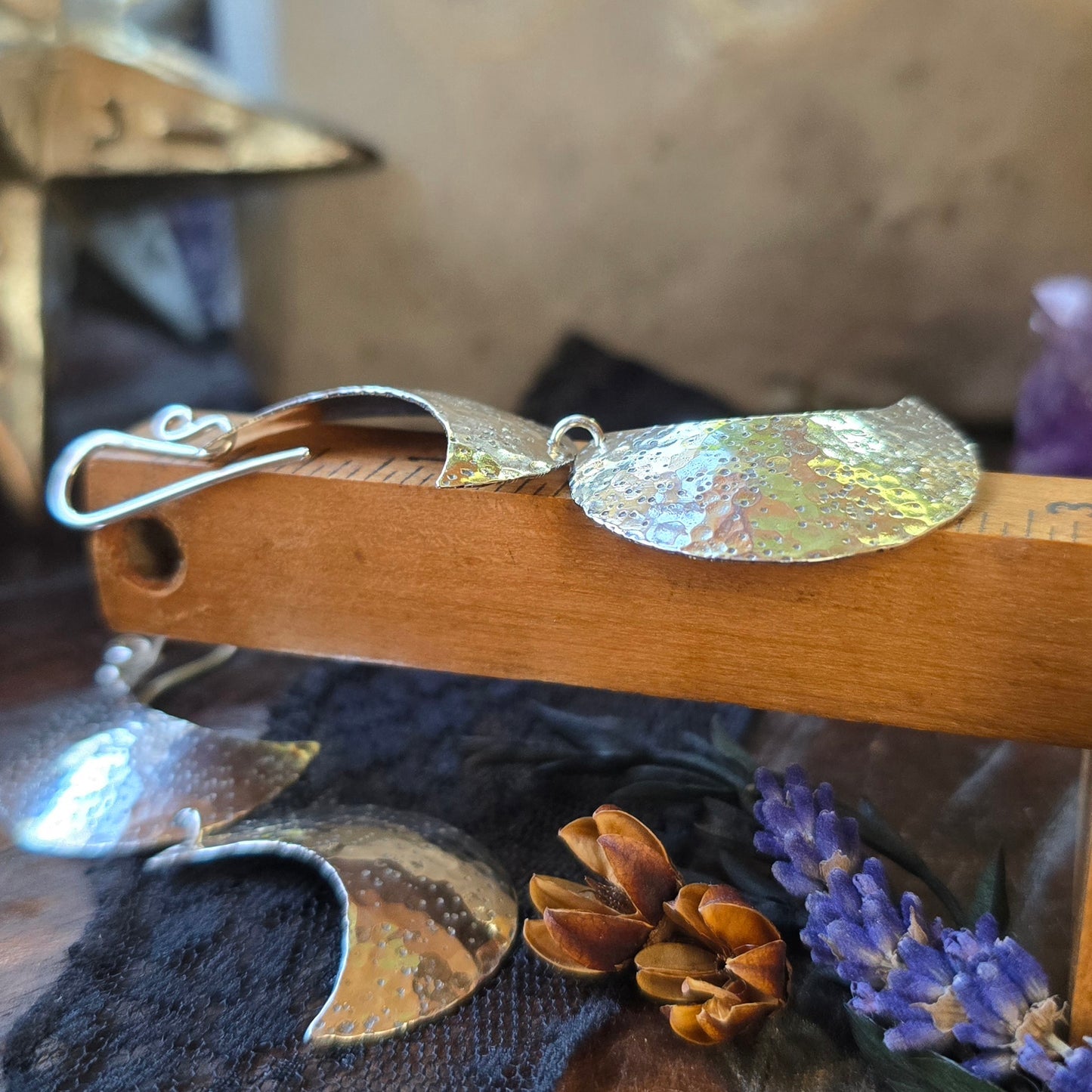 CRESCENT MOON Dangle Earrings  | 925 Sterling Silver Double Crescent Textured Hammered Moon Dangle Earrings