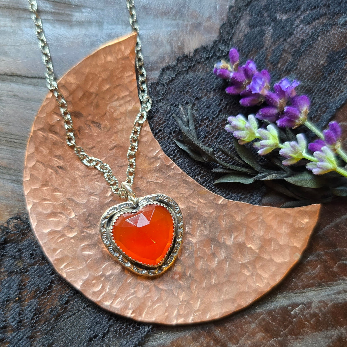 CARNELIAN HEART Necklace | Handcrafted 925 Sterling Silver Faceted Rose Cut Natural Carnelian Heart Pendant
