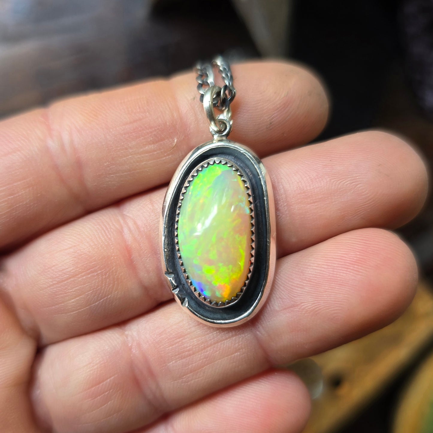 OPAL Necklace | Genuine Ethiopian Welo Opal 8 Carat Handcrafted 925 Sterling Silver High Dome Opal Pendant