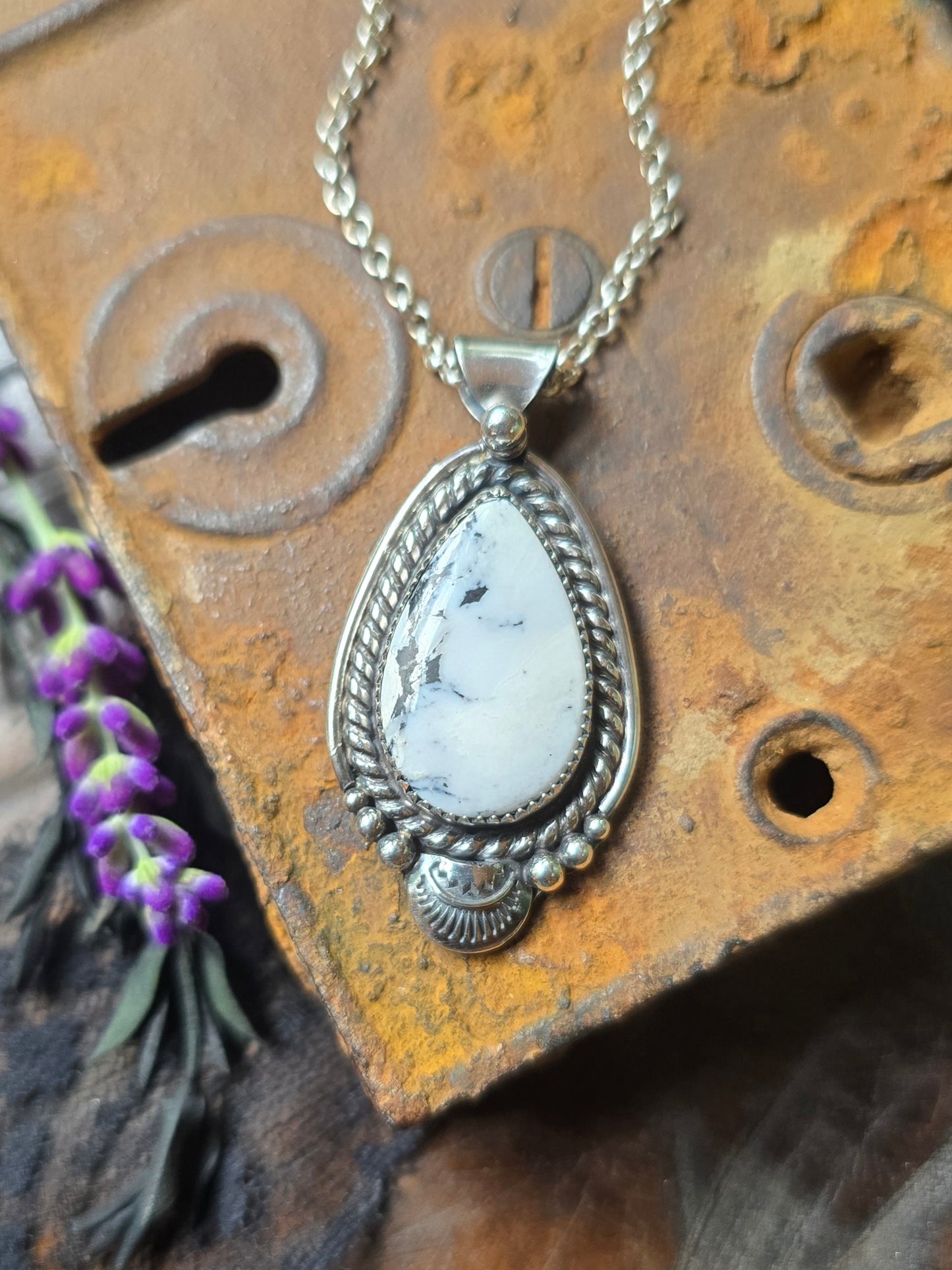WHITE BUFFALO Pendant Necklace | Handcrafted 925 Sterling Silver 15 Ct Genuine Natural Untreated American Earth Mined Nevada White Buffalo
