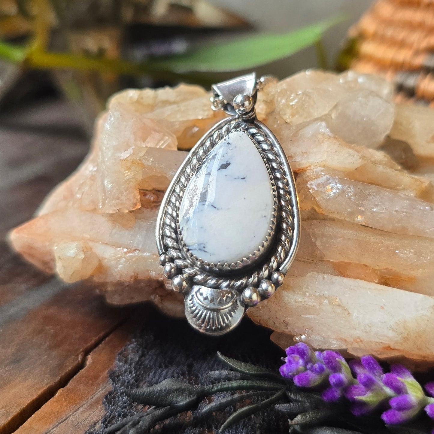 WHITE BUFFALO Pendant Necklace | Handcrafted 925 Sterling Silver 15 Ct Genuine Natural Untreated American Earth Mined Nevada White Buffalo