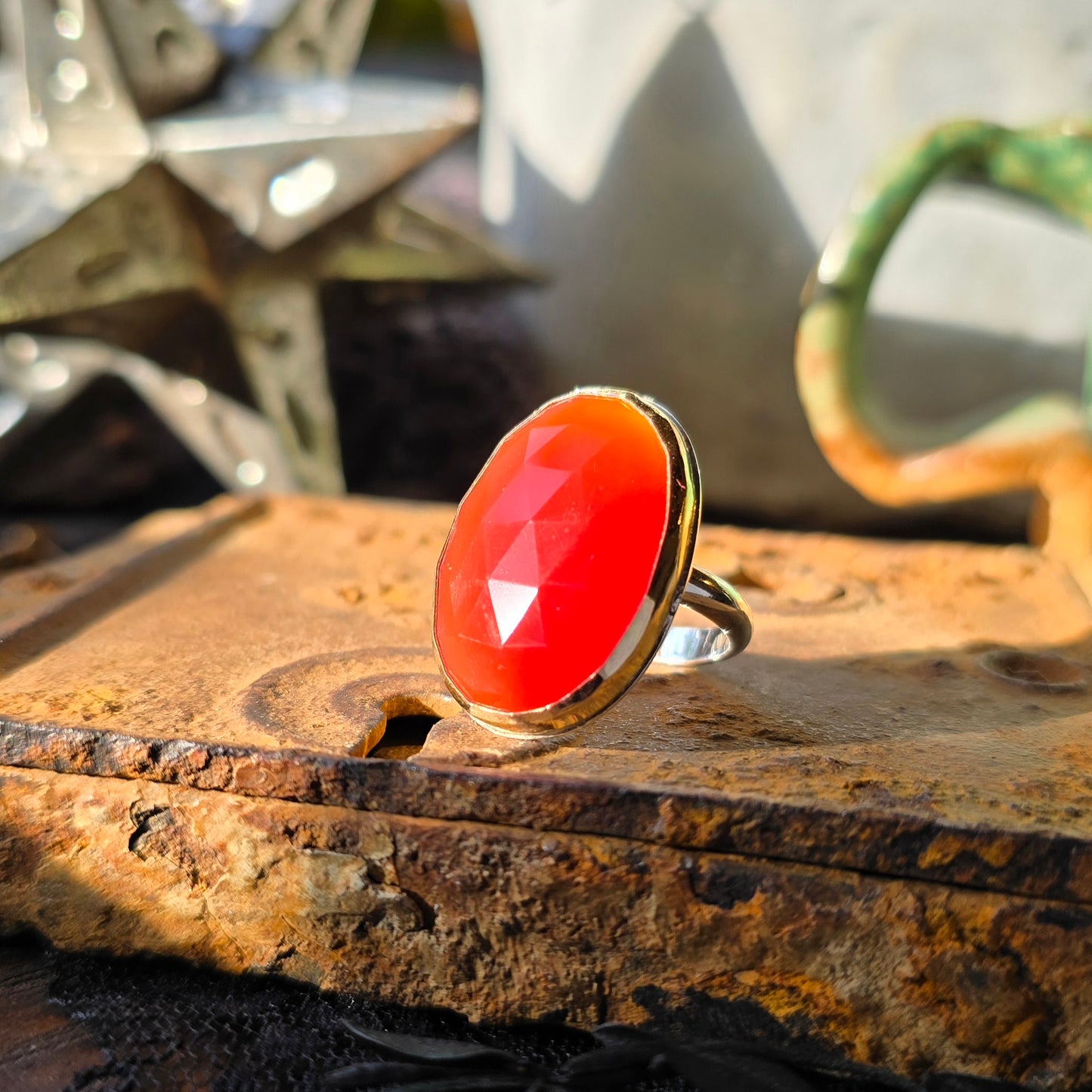 CARNELIAN Ring | Rose Cut Natural Orange Carnelian 14k Gold Filled & 925 Sterling Silver Mixed Metal Handcrafted Ring