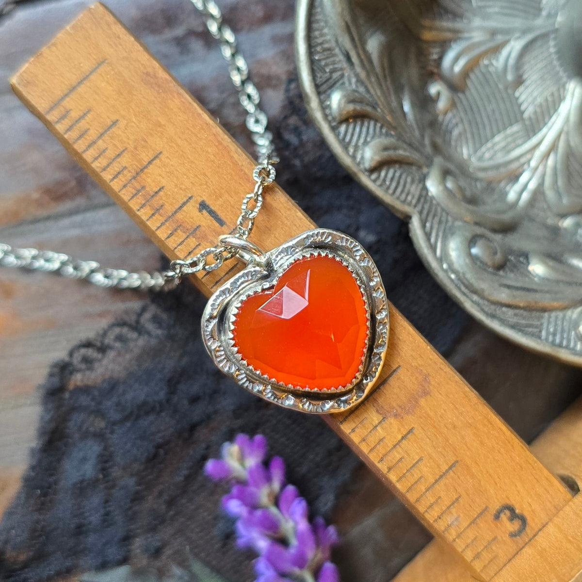 CARNELIAN HEART Necklace | Handcrafted 925 Sterling Silver Faceted Rose Cut Natural Carnelian Heart Pendant