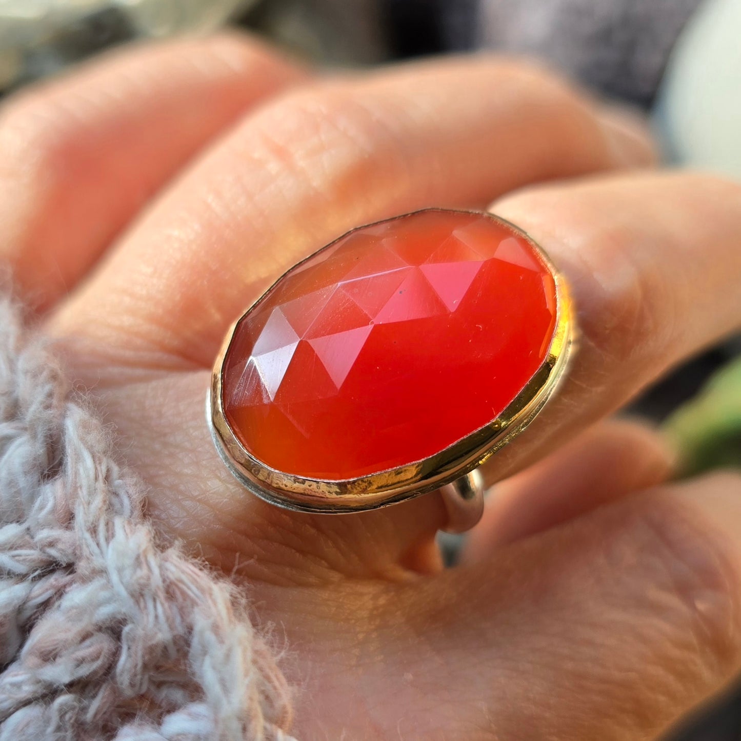 CARNELIAN Ring | Rose Cut Natural Orange Carnelian 14k Gold Filled & 925 Sterling Silver Mixed Metal Handcrafted Ring