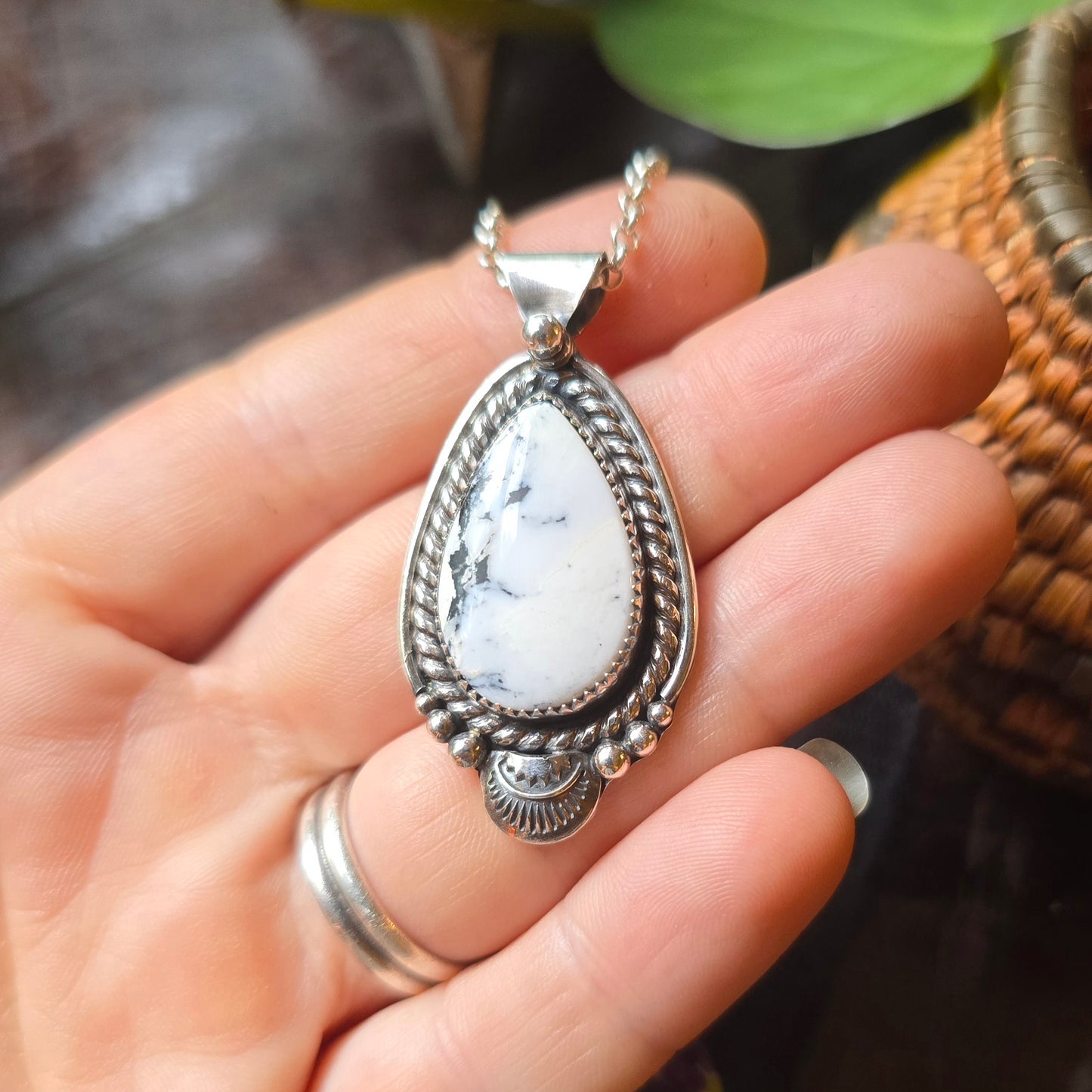 WHITE BUFFALO Pendant Necklace | Handcrafted 925 Sterling Silver 15 Ct Genuine Natural Untreated American Earth Mined Nevada White Buffalo