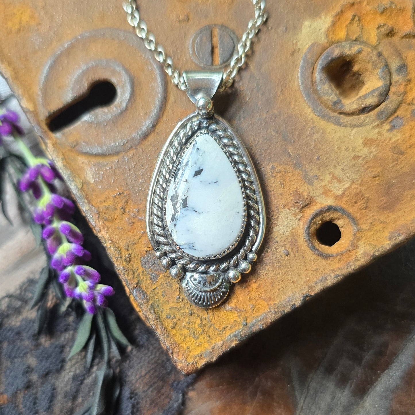WHITE BUFFALO Pendant Necklace | Handcrafted 925 Sterling Silver 15 Ct Genuine Natural Untreated American Earth Mined Nevada White Buffalo