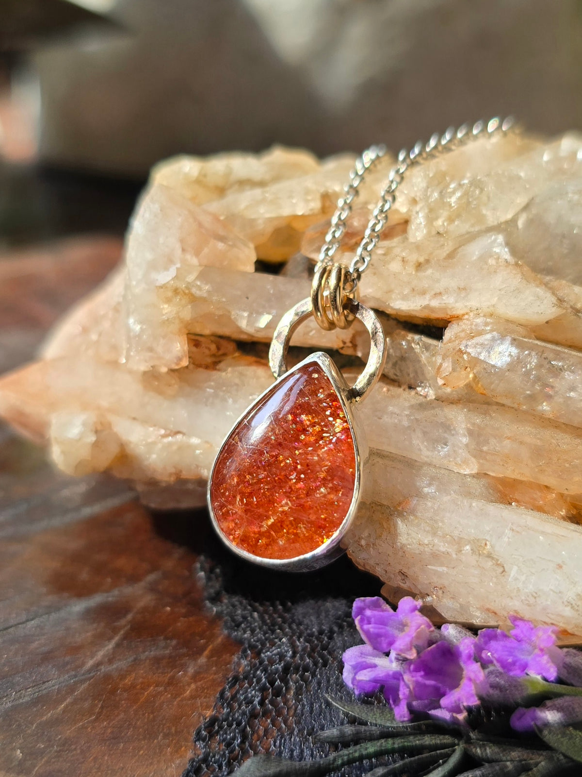SUNSTONE DROP Necklace | Handcrafted Mixed Metal 925 Sterling Silver & 14k Gold Filled Sparkling Sunstone Teardrop Pear Pendant Necklace