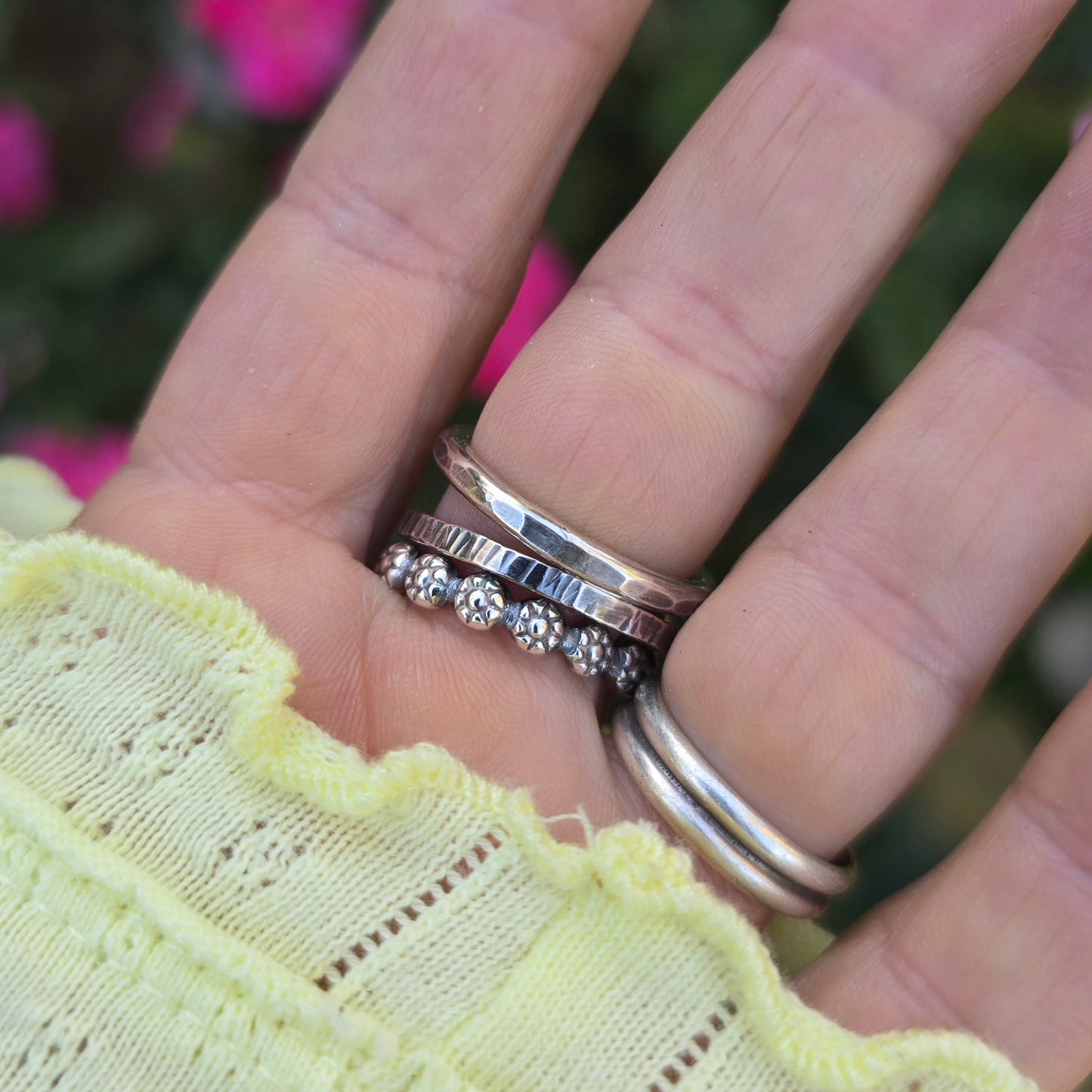 CITRINE Ring Stack | 925 Sterling Silver Rose Cut Faceted Genuine Earth Mined Natural Citrine Chunky Daisy Band Stacking Rings Set of Three