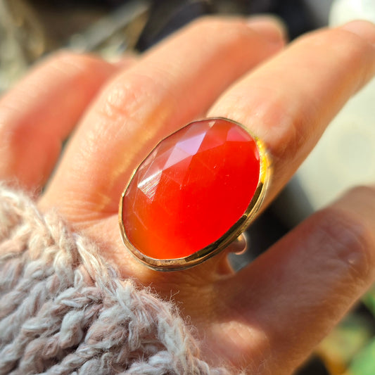 CARNELIAN Ring | Rose Cut Natural Orange Carnelian 14k Gold Filled & 925 Sterling Silver Mixed Metal Handcrafted Ring