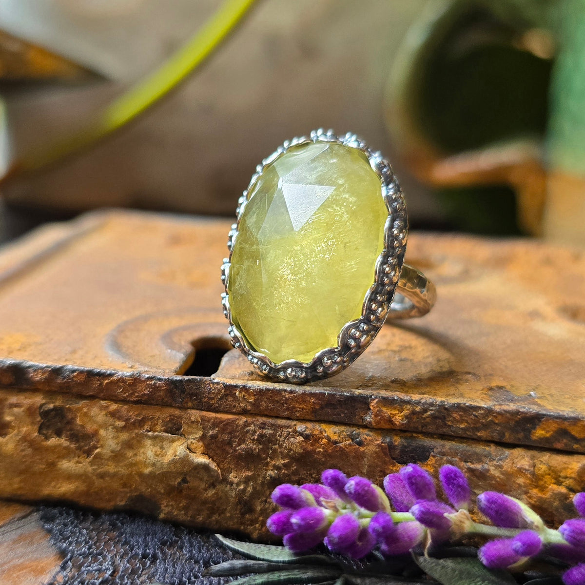 LEMON QUARTZ Ring | Handcrafted 925 Sterling Silver Rose Cut Shimmering Yellow Quartz Ring Made to Size